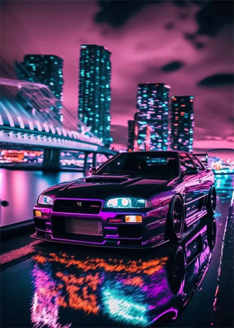 Retro Car & Japanese Culture Canvas Wall Art