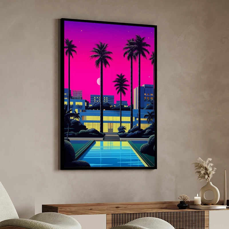 Hiroshi Nagai Inspired Palm Sunset Art Canvas Prints