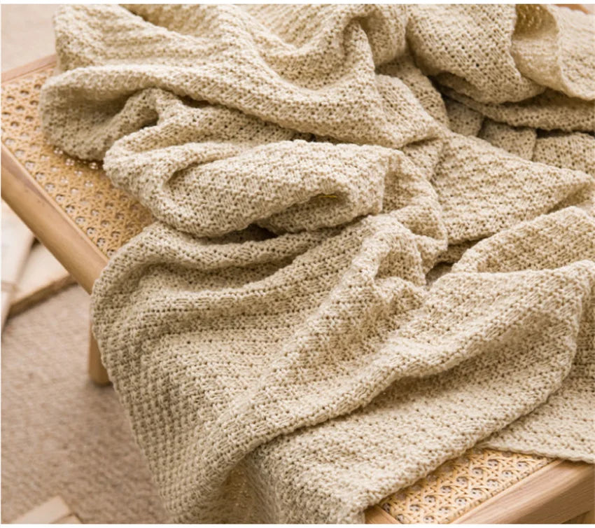 Waffle Embossed Knit Chunky Throw Blanket with Tassels