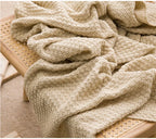 Waffle Embossed Knit Chunky Throw Blanket with Tassels