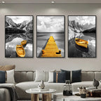 3-Piece Yellow Contrast Lakeside Landscape Canvas Prints