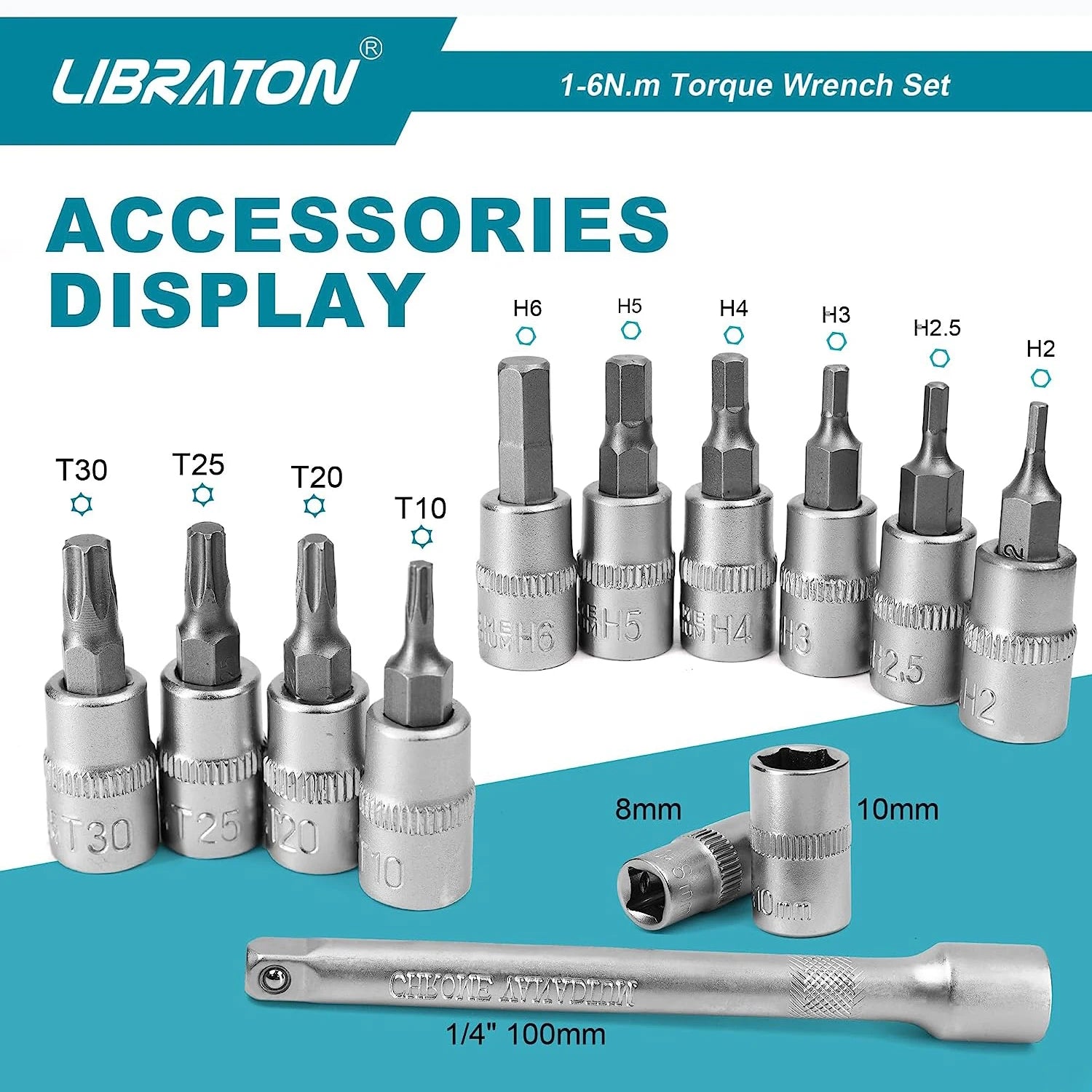 Libraton 1/4 inch Torque Wrench Set [14-Pcs]