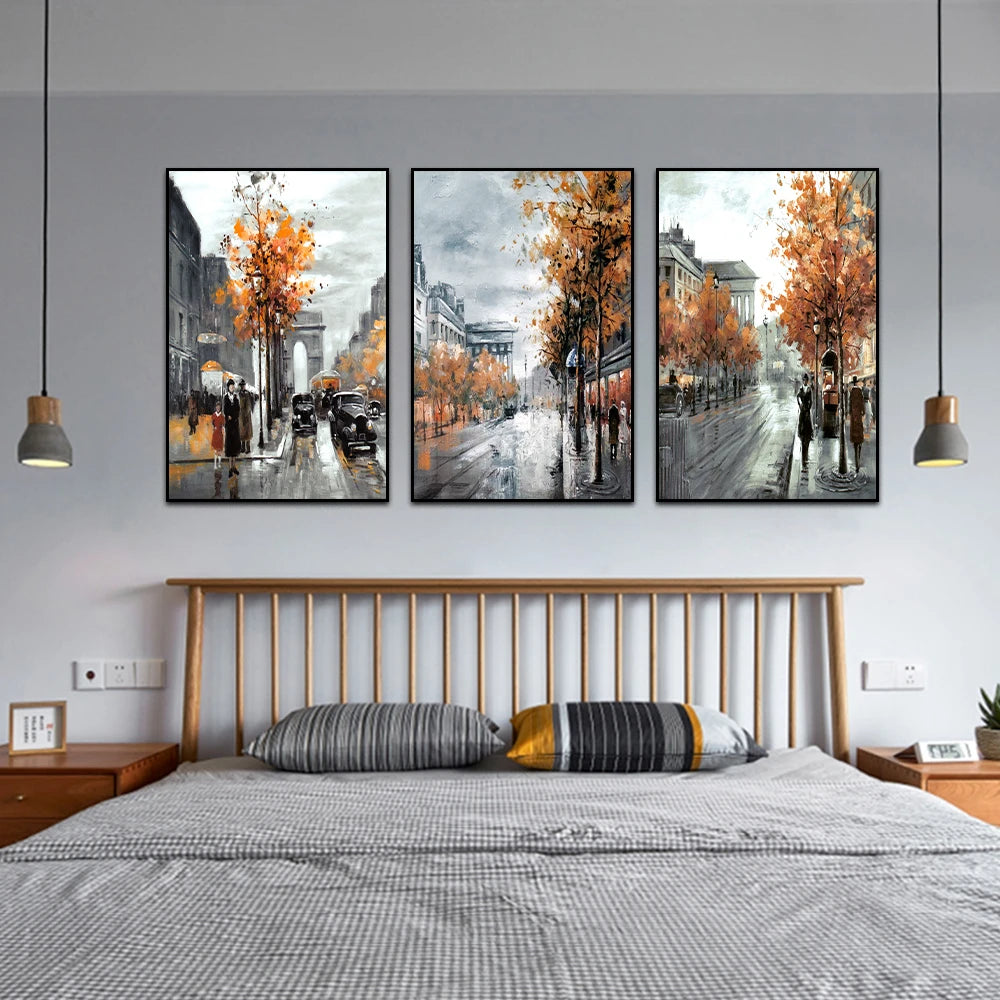 3-Piece Autumn City Streets Canvas Prints