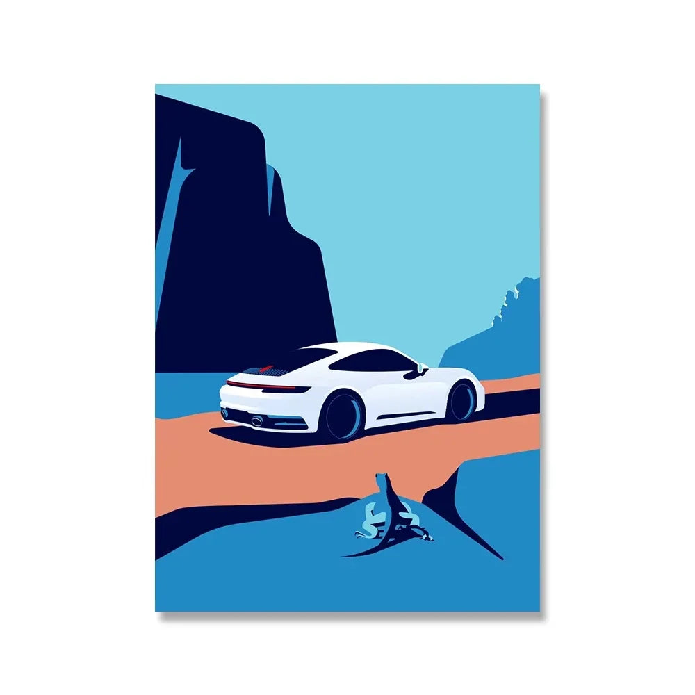 Stunning Illustrative Retro Racing Art Canvas Prints