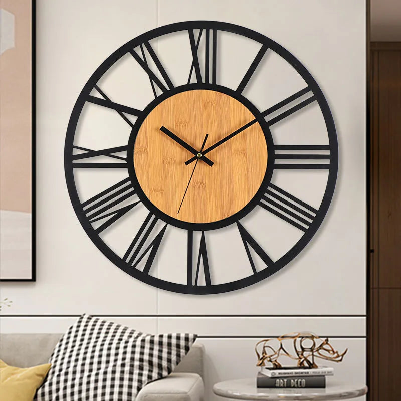 40cm Retro Iron/Wood Hanging Wall Clock - Sleek Surprises