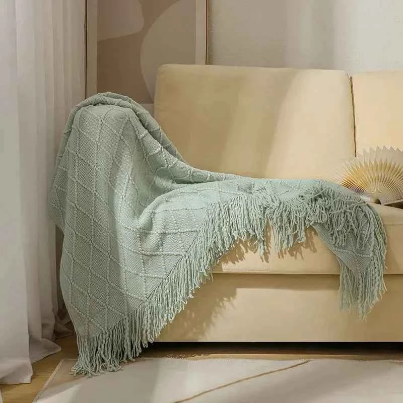 Nordic Solid Casual Blankets Throws Soft Comfortable Knitted Shawl Sofa Blanket