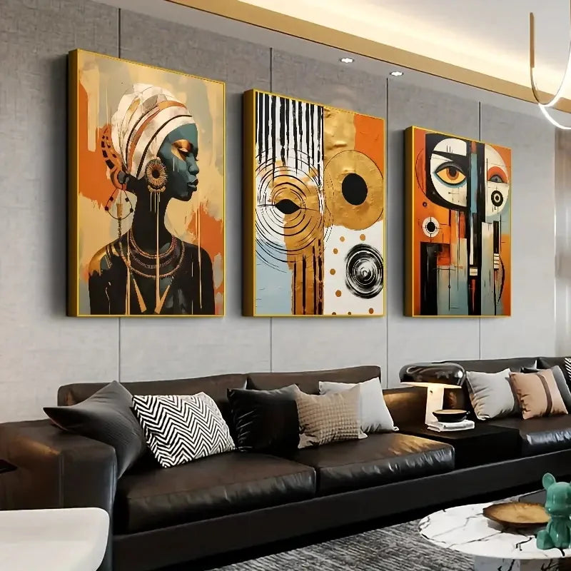 3-Piece Pan-African Abstract Art Canvas Prints
