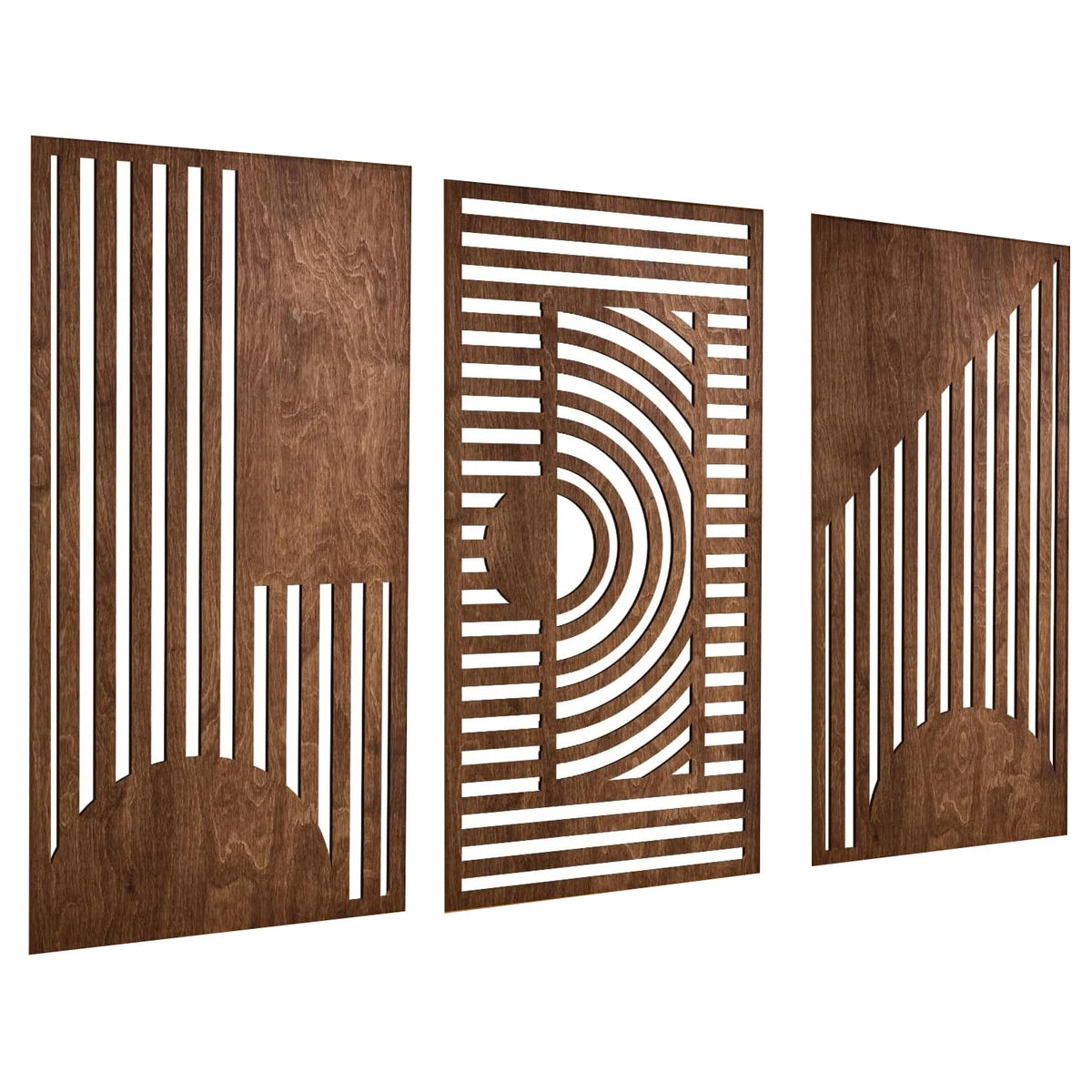 3-Piece Geometric Art Carved Wood Hanging Decor