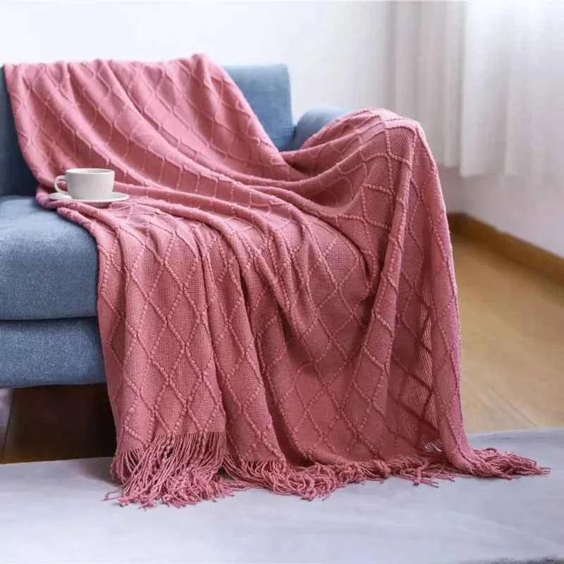 Nordic Solid Casual Blankets Throws Soft Comfortable Knitted Shawl Sofa Blanket Bed End Cover Travel Hotel Decorative Bedspread