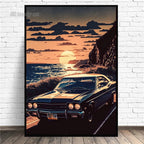 Retro Car & Japanese Culture Canvas Wall Art