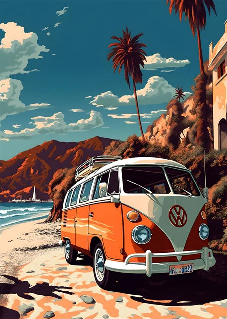 Retro Car & Japanese Culture Canvas Wall Art