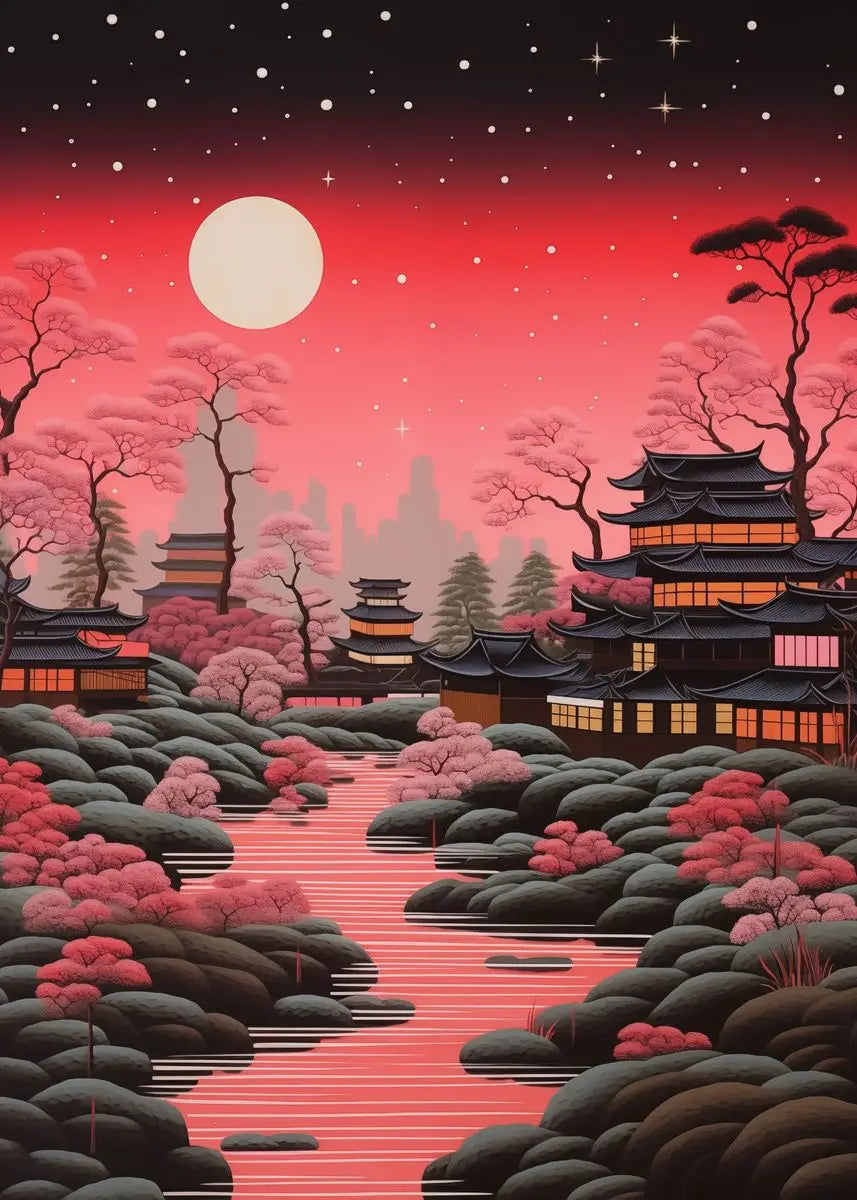 Hiroshi Nagai Inspired Palm Sunset Art Canvas Prints