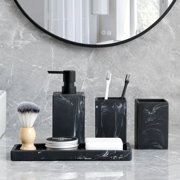 4-Piece Marble Effect Bathroom Accessory Set