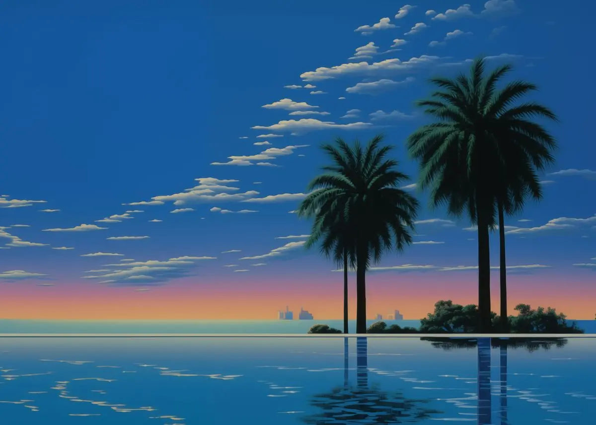 Hiroshi Nagai Inspired Palm Sunset Art Canvas Prints