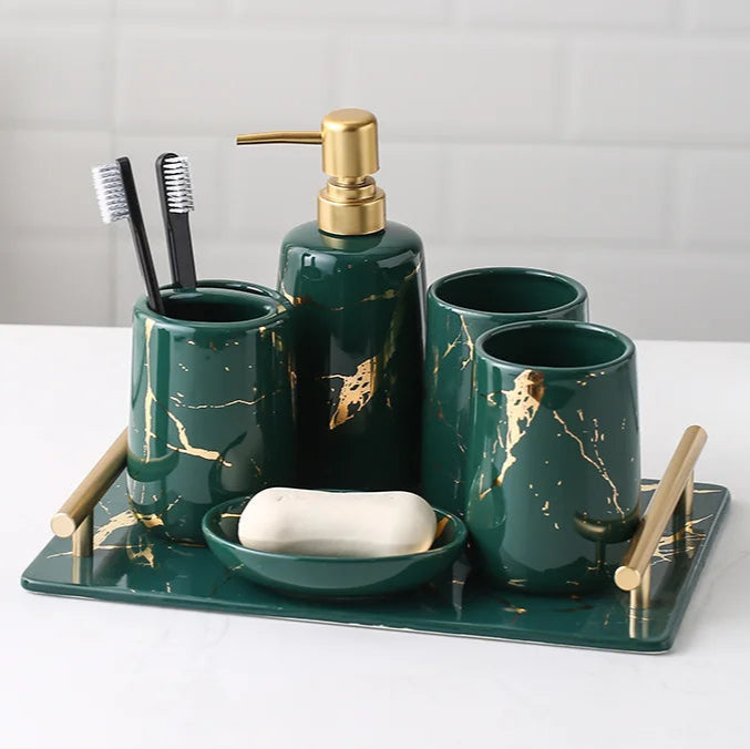 Ceramic Gold Marble Bathroom Accessories Set