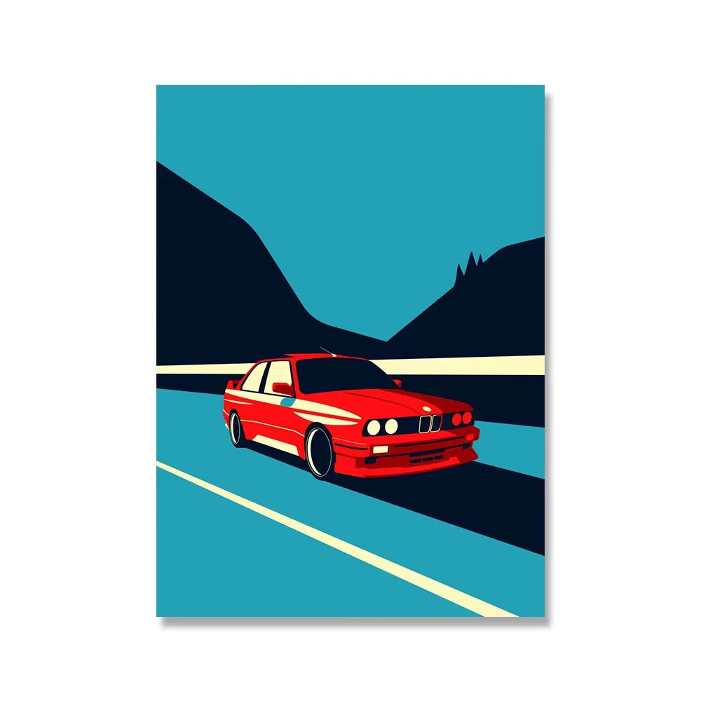 Stunning Illustrative Retro Racing Art Canvas Prints