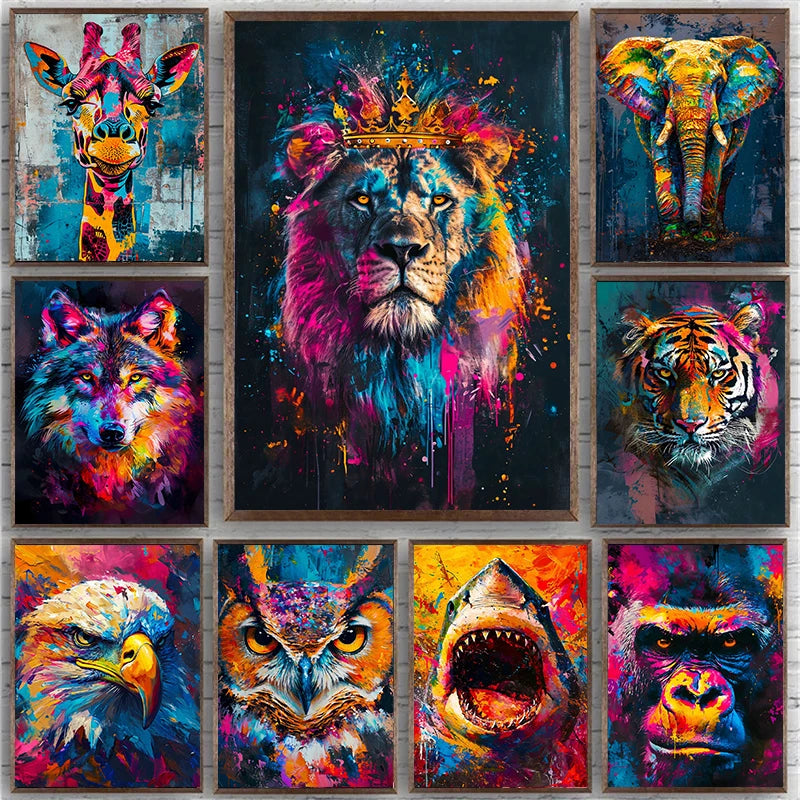 Abstract Multicolour Animals Art Canvas Prints