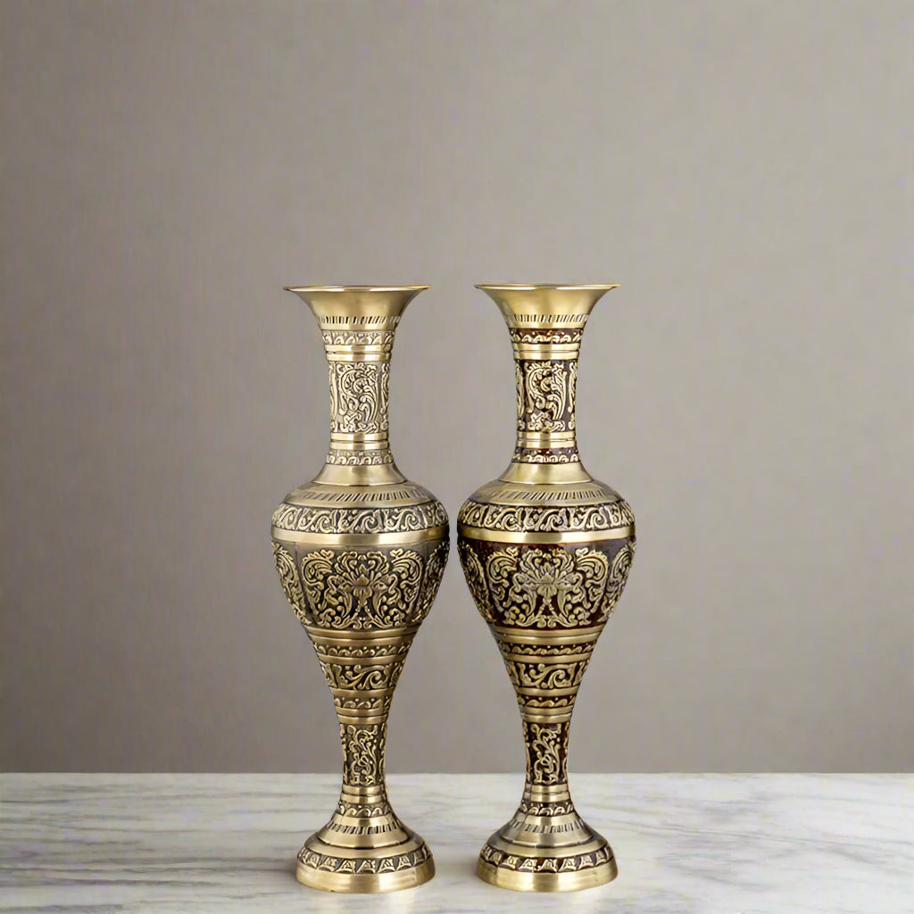 Vintage Etched Brass Metal Vase