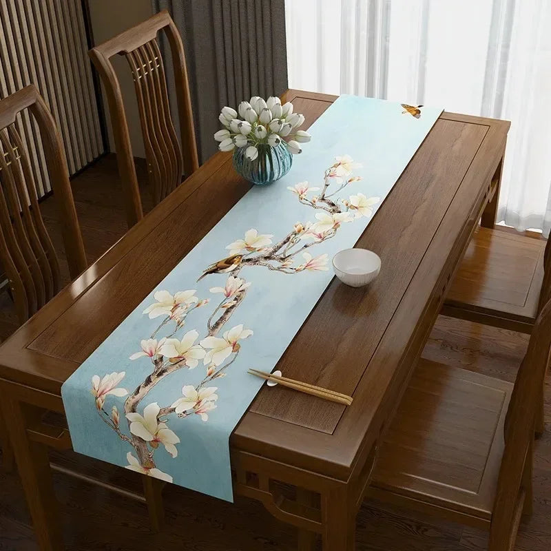 Lotus Flower Linen Table Runner