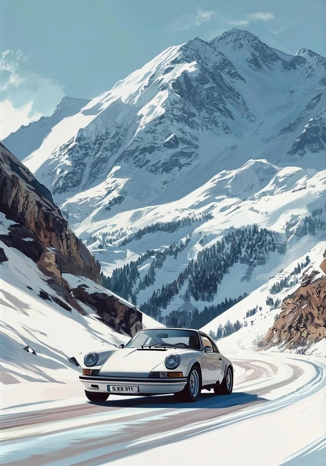 Classic Porsche 911 Alpine Scenery Art Canvas Prints