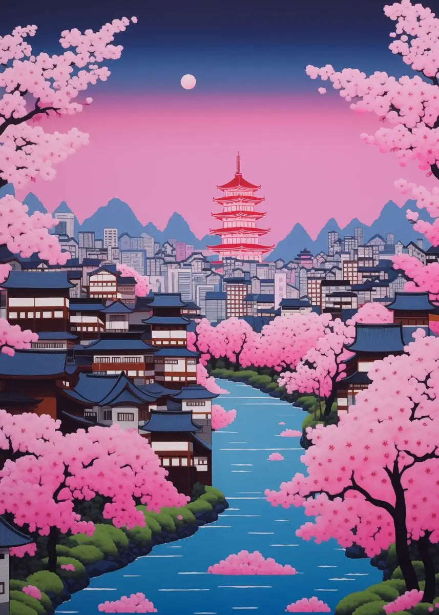 Hiroshi Nagai Inspired Palm Sunset Art Canvas Prints