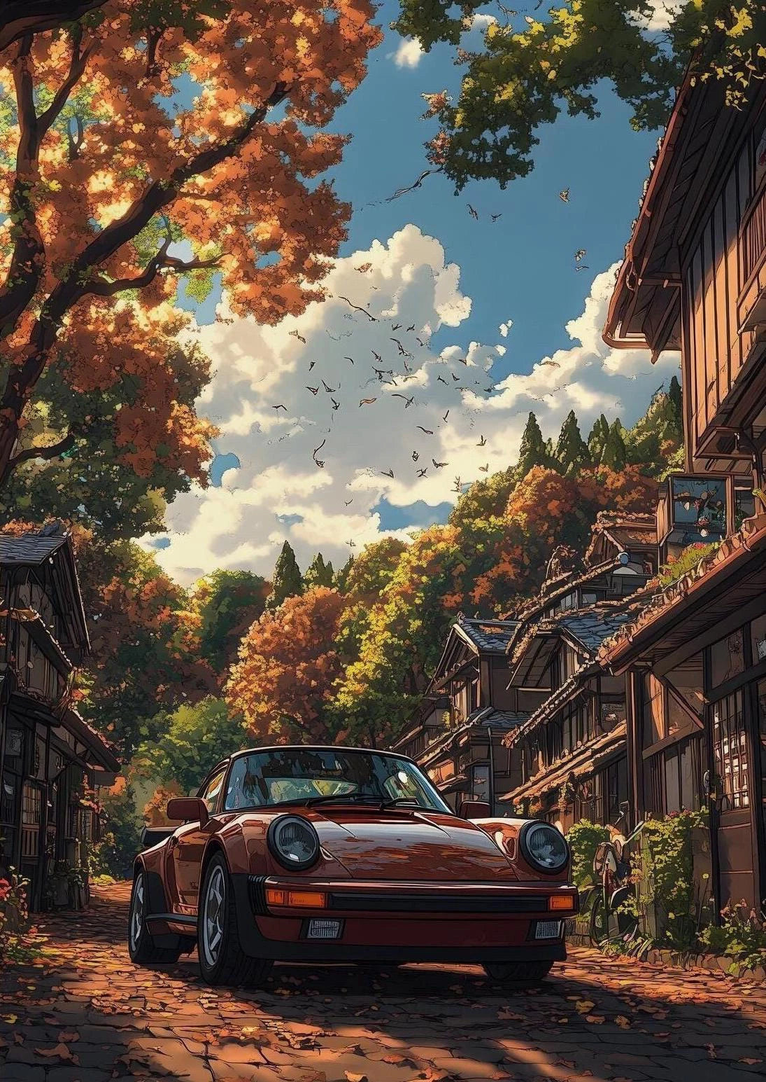 Classic Porsche 911 Alpine Scenery Art Canvas Prints