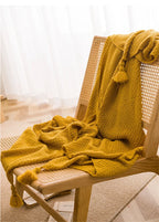 Waffle Embossed Knit Chunky Throw Blanket with Tassels