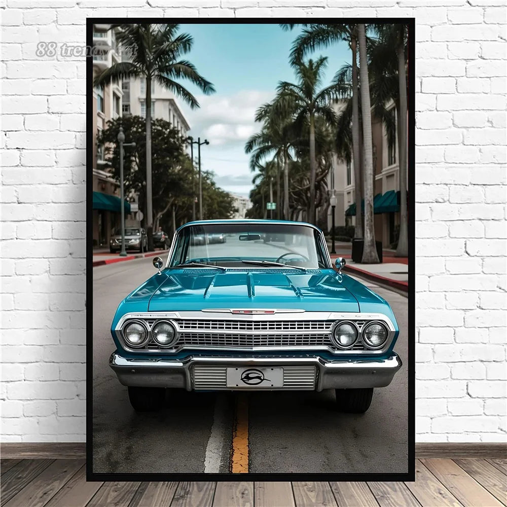 Retro Car & Japanese Culture Canvas Wall Art