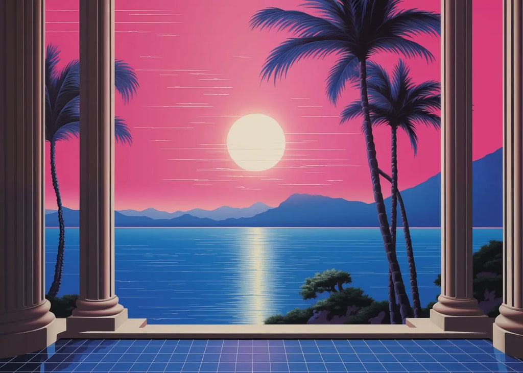 Hiroshi Nagai Inspired Palm Sunset Art Canvas Prints