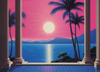 Hiroshi Nagai Inspired Palm Sunset Art Canvas Prints