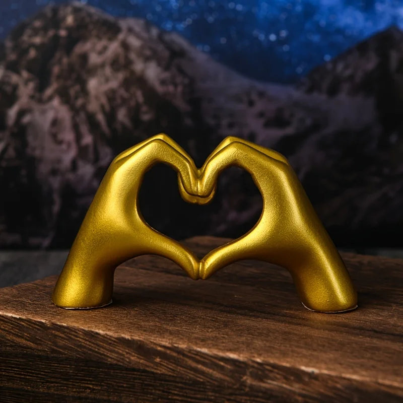 Golden Love Heart-Shaped Hands Sculpture