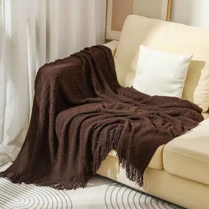 Nordic Solid Casual Blankets Throws Soft Comfortable Knitted Shawl Sofa Blanket Bed End Cover Travel Hotel Decorative Bedspread