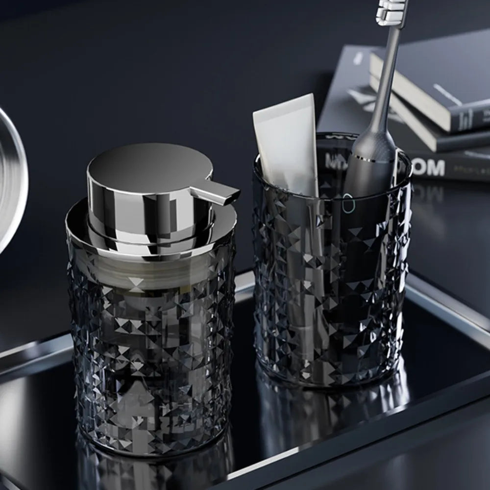 2-Piece Luxe Glass Soap Dispenser and Toothbrush Holder