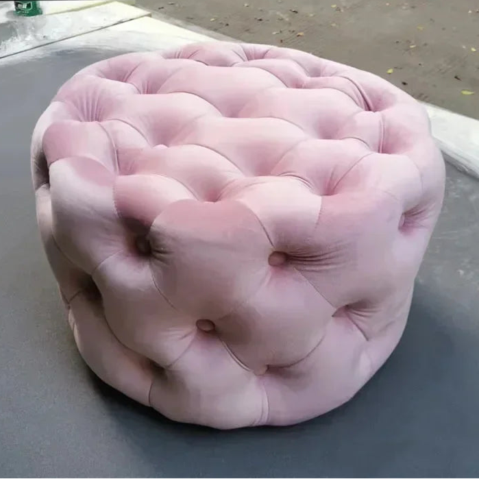 Velvet Padded Round Couture Ottoman