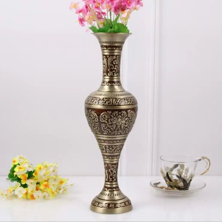 Vintage Etched Brass Metal Vase