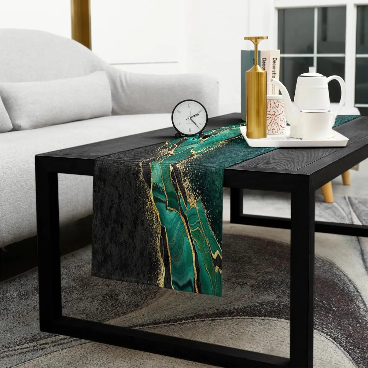 Black & Gold Marble Linen Table Runner