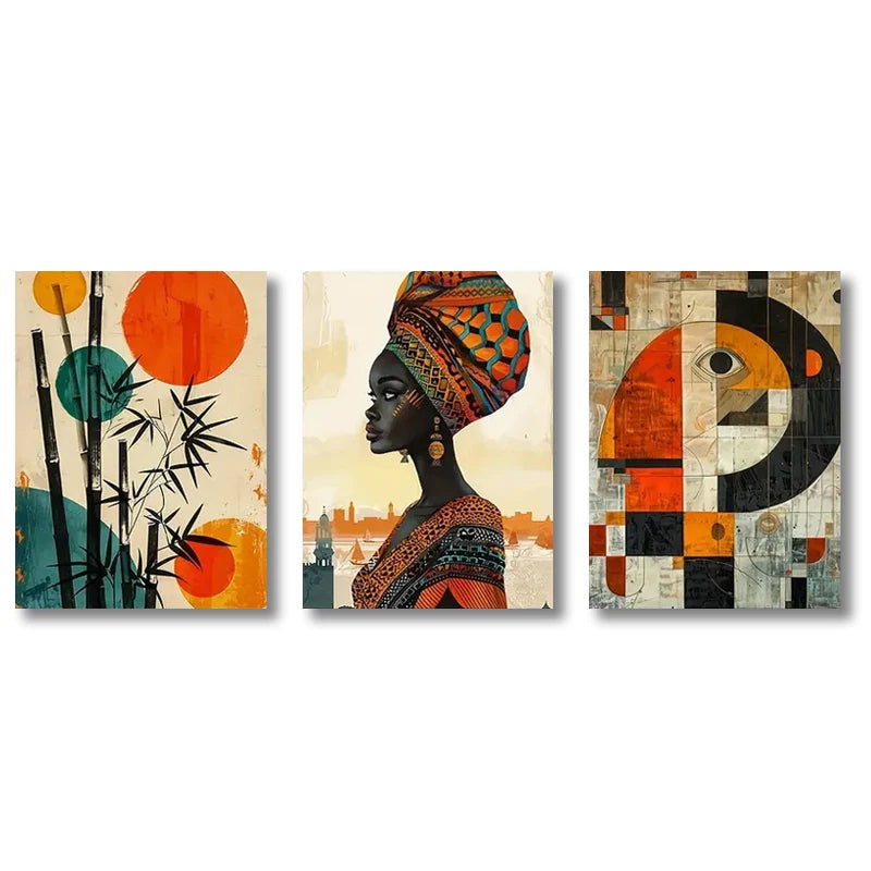 3-Piece Pan-African Abstract Art Canvas Prints