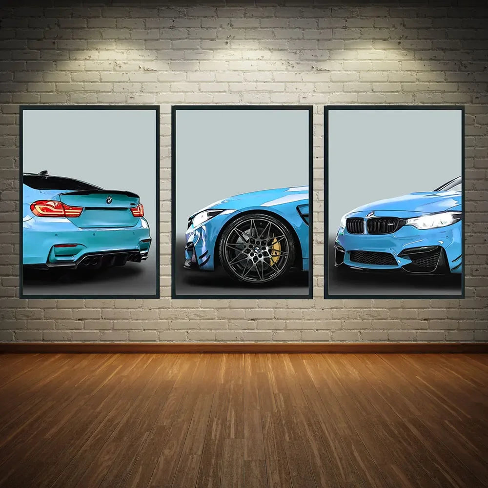 3-Piece BMW M4 F82 Abstract Car Canvas Prints