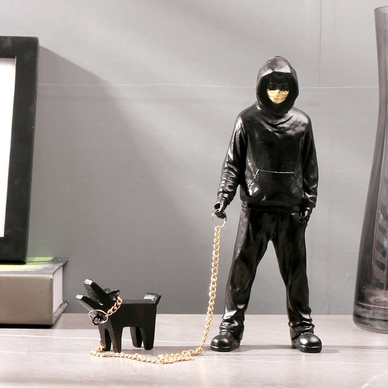Trendy Man With Dog Banksy Collectible Sculpture
