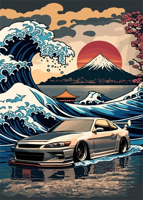 Retro Car & Japanese Culture Canvas Wall Art