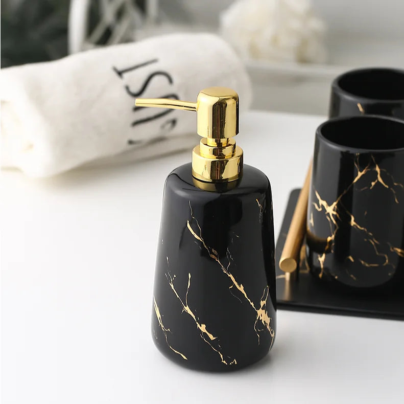 Ceramic Gold Marble Bathroom Accessories Set