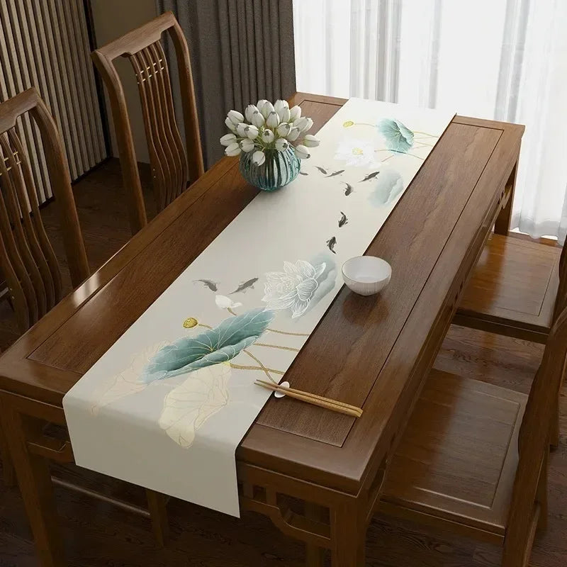 Lotus Flower Linen Table Runner