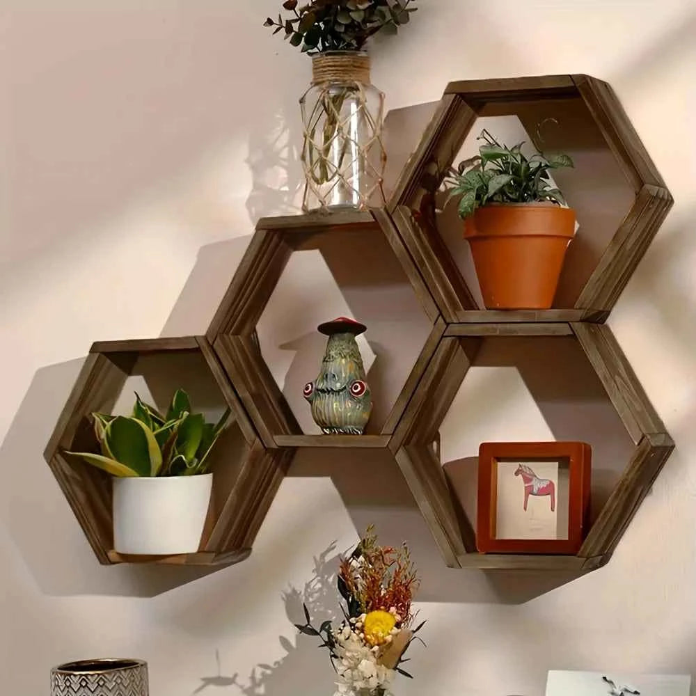 Hexagon floating wall shelf, hexagon storage rack - for home decoration lovers