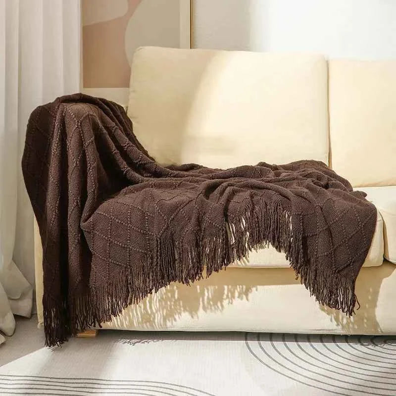 Nordic Solid Casual Blankets Throws Soft Comfortable Knitted Shawl Sofa Blanket Bed End Cover Travel Hotel Decorative Bedspread