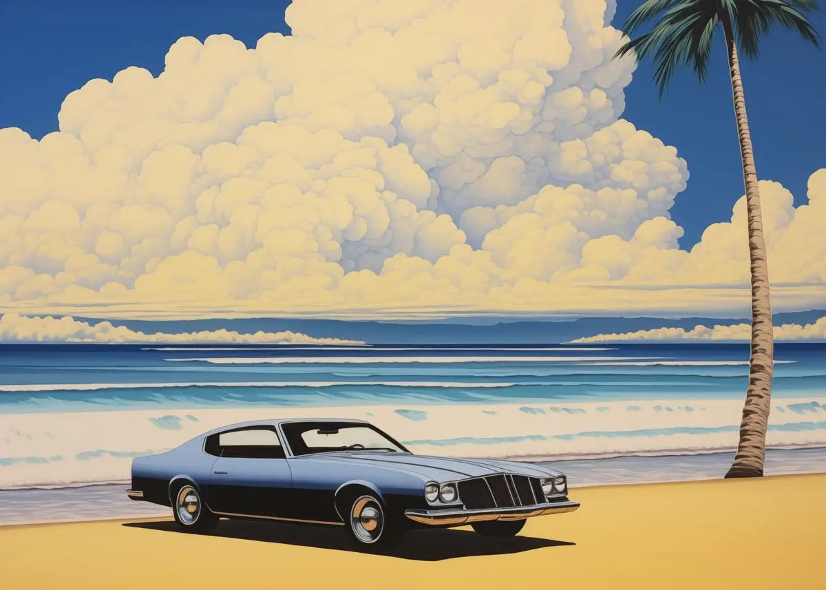 Hiroshi Nagai Inspired Palm Sunset Art Canvas Prints
