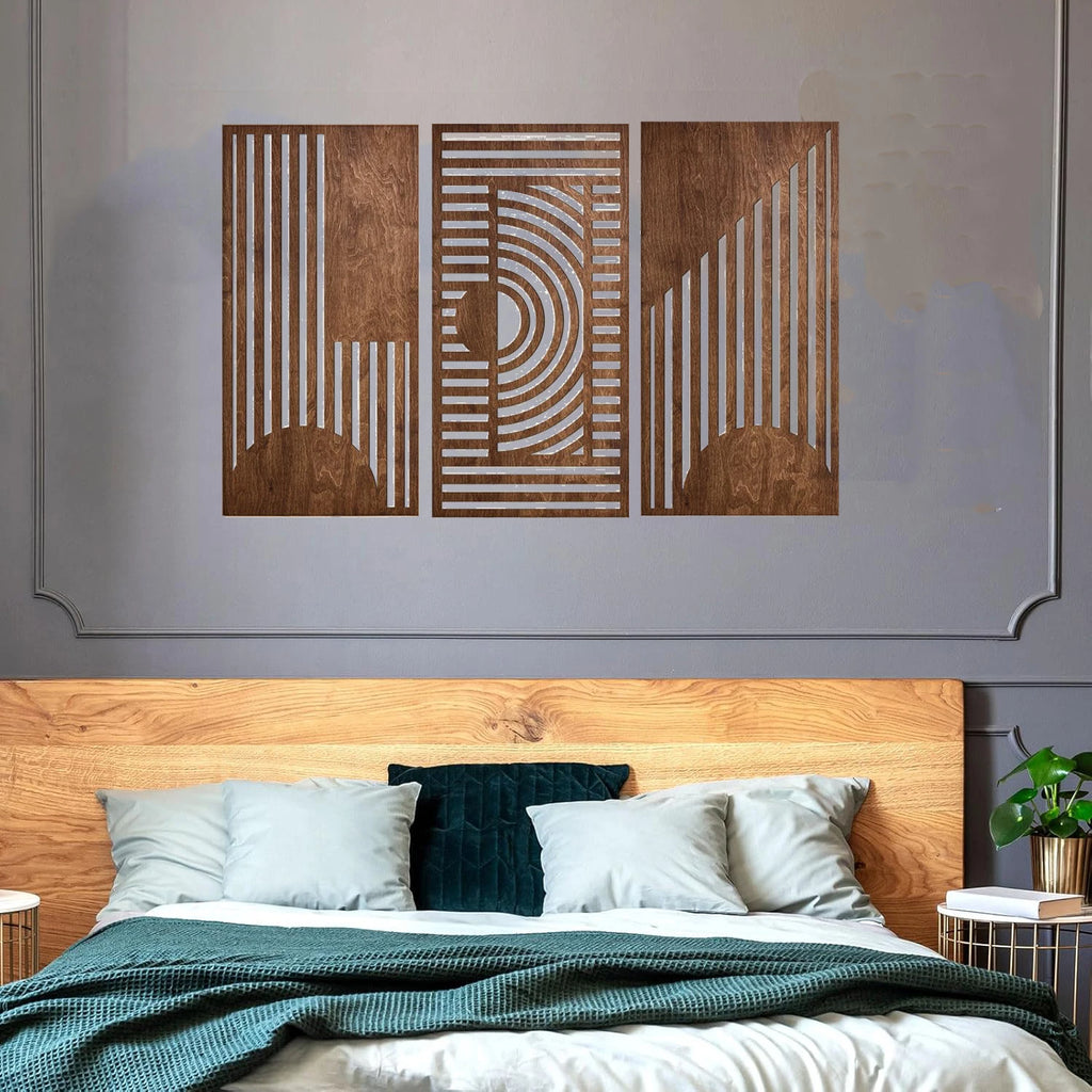 3-Piece Geometric Art Carved Wood Hanging Decor