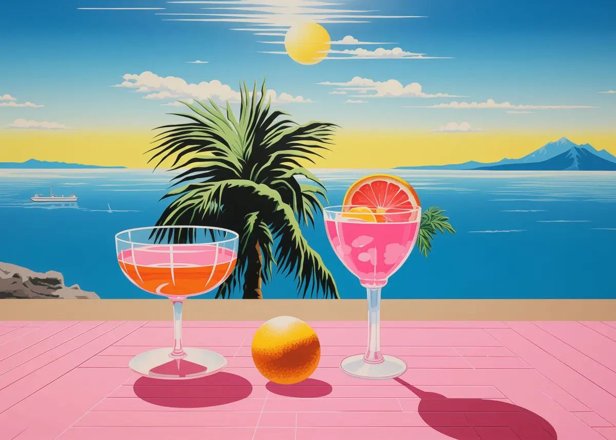 Hiroshi Nagai Inspired Palm Sunset Art Canvas Prints