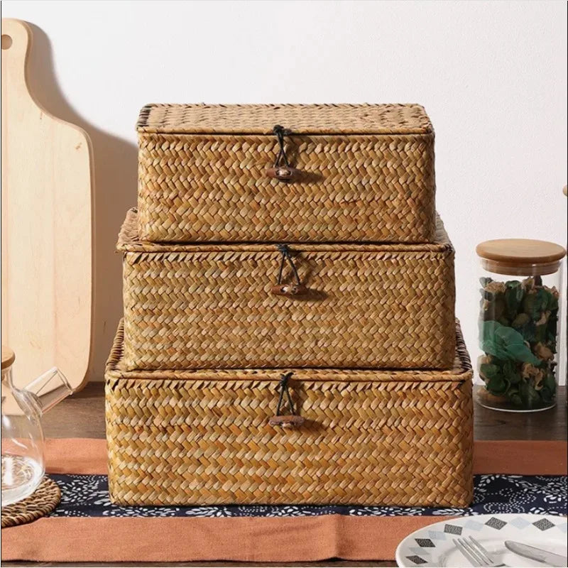 Handwoven Seagrass Rectangular Storage Basket