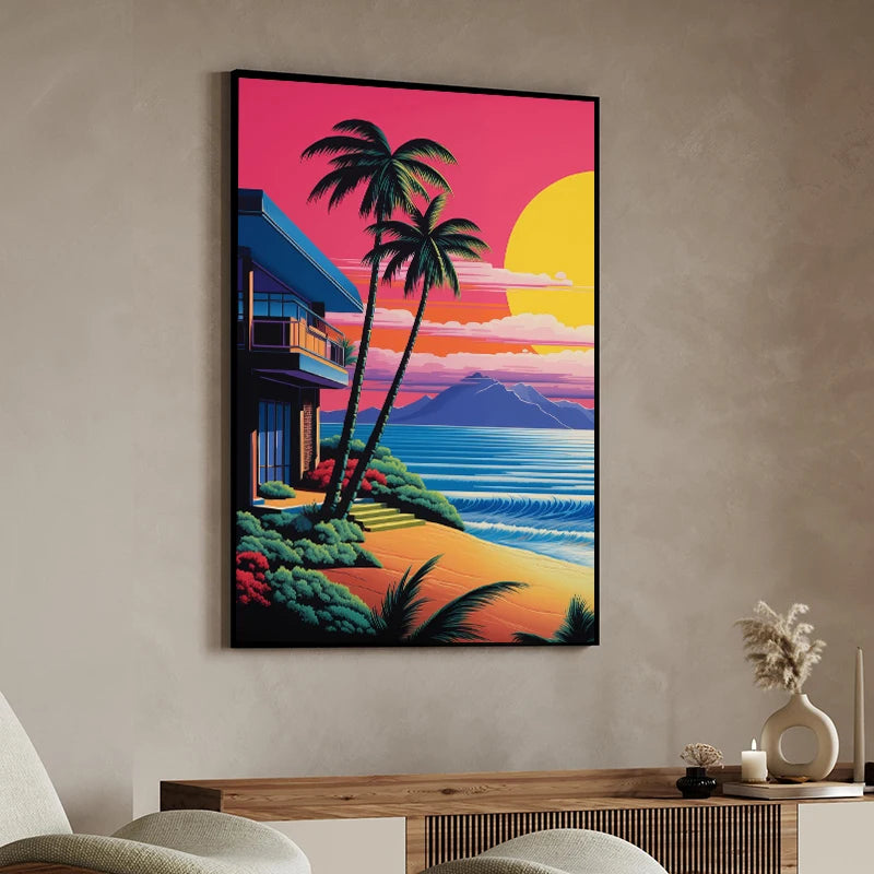 Hiroshi Nagai Inspired Palm Sunset Art Canvas Prints