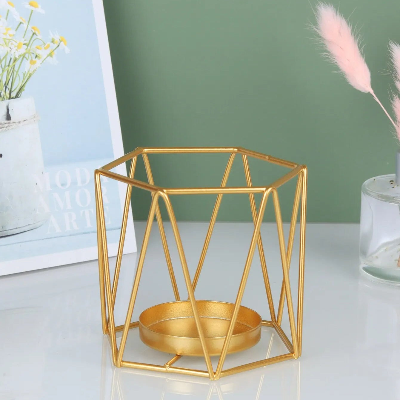 Golden Geometric Metal Candle Holder
